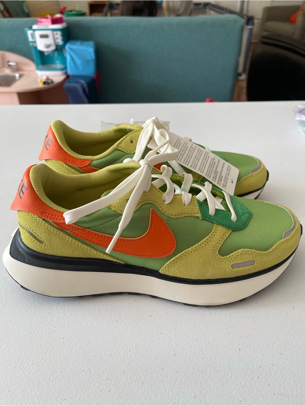 Nike Phoenix Waffle Green and Orange Low-Top Sneakers with White and green Laces